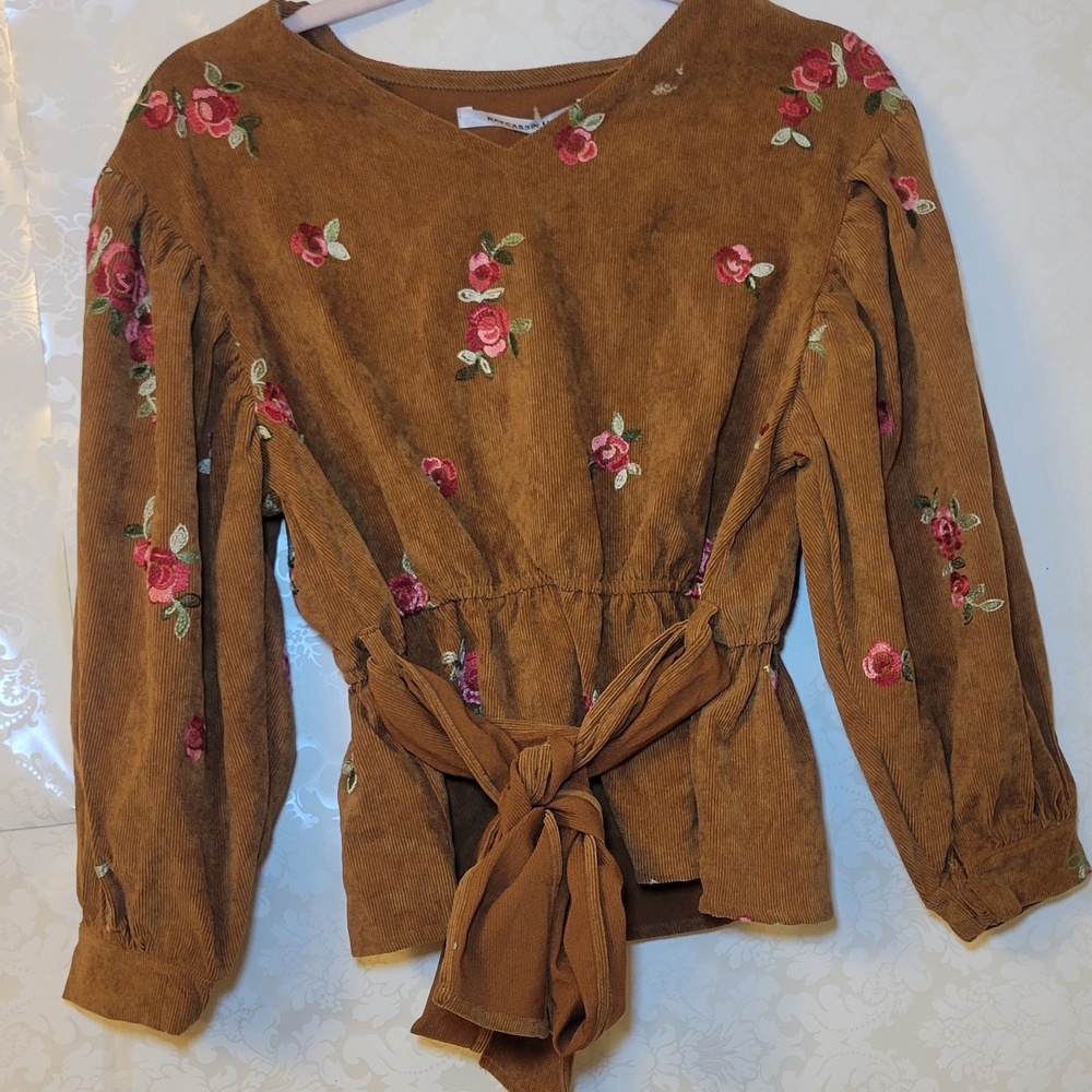 Floral Embroidered Brown Women's Top